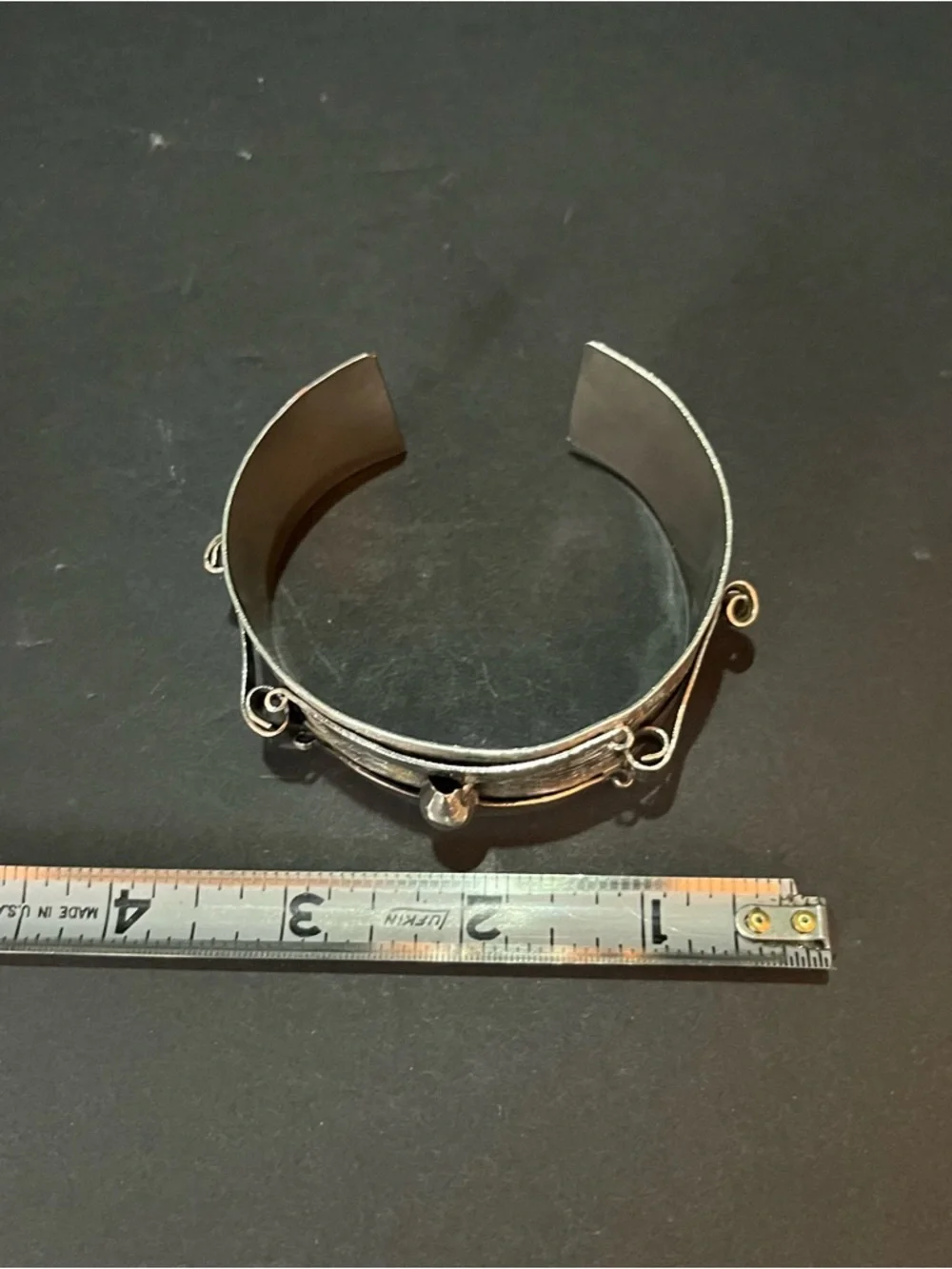 Silvertone Modernist industrial cuff bracelet Sculptural Steampunk